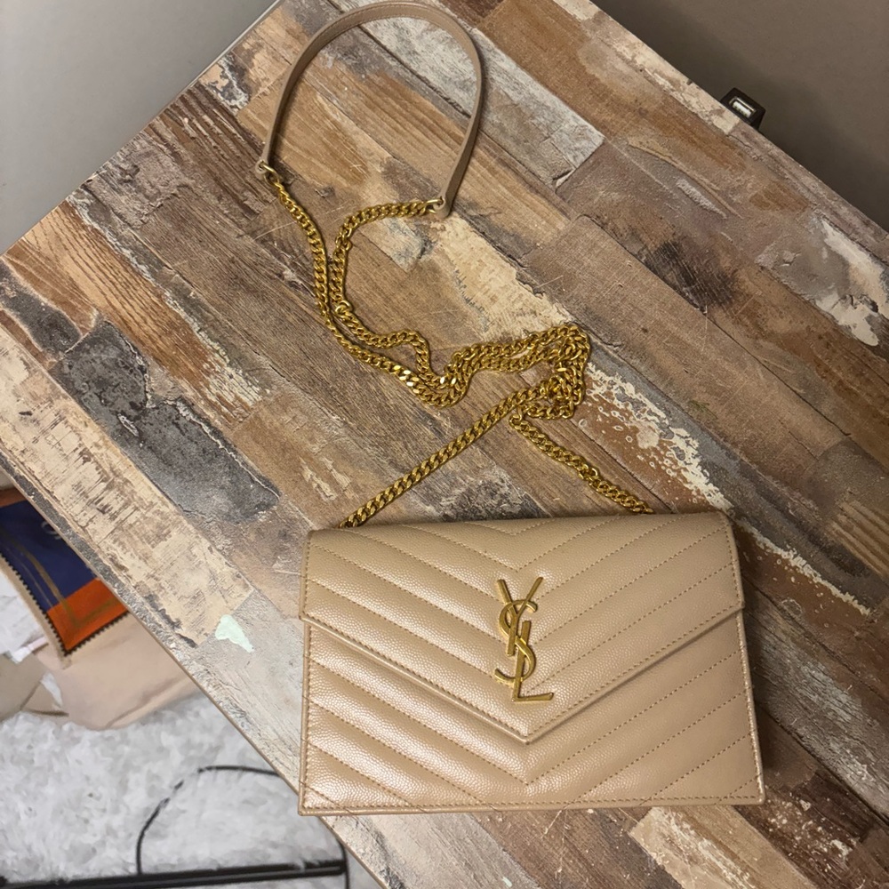 Yves Saint Laurent Cream Crossbody Bag with Quilted Design and Gold Hardware